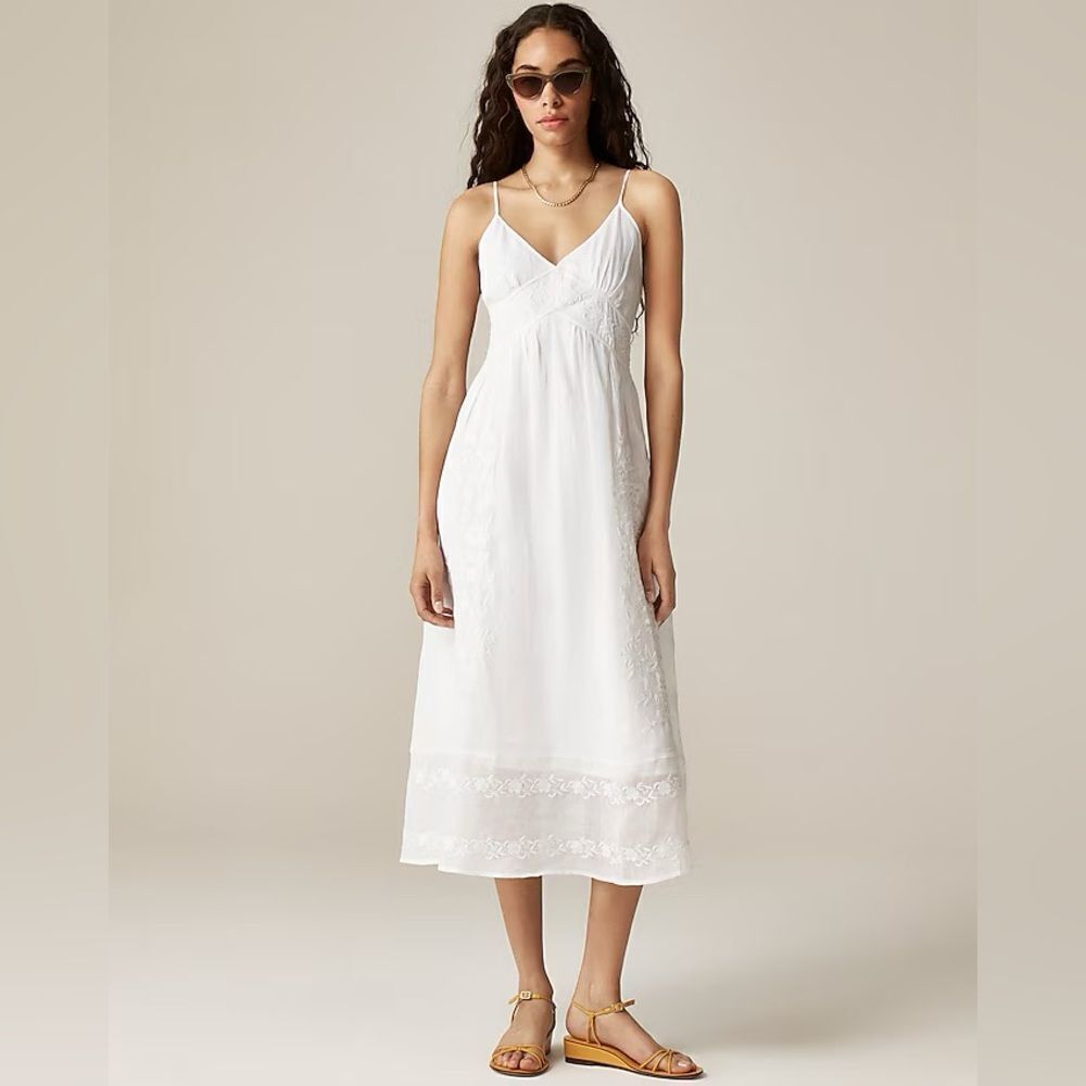 NWT J CREW Embroidered midi dress in ramie in white - Picture 2 of 7